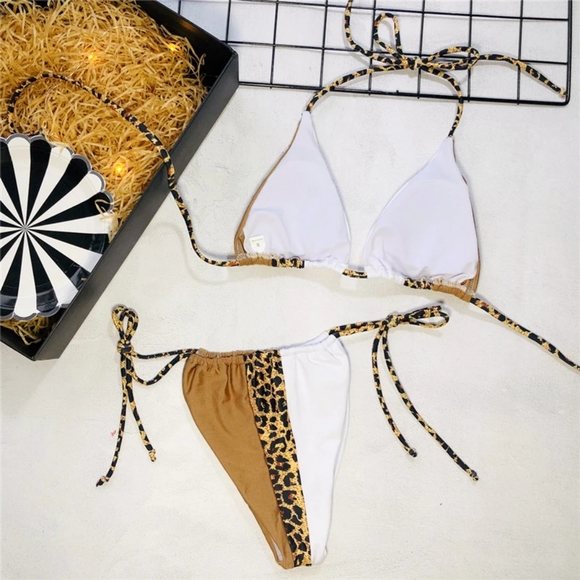 Leopard String Slide Triangle Brazilian Bikini Set - Picture 7 of 8